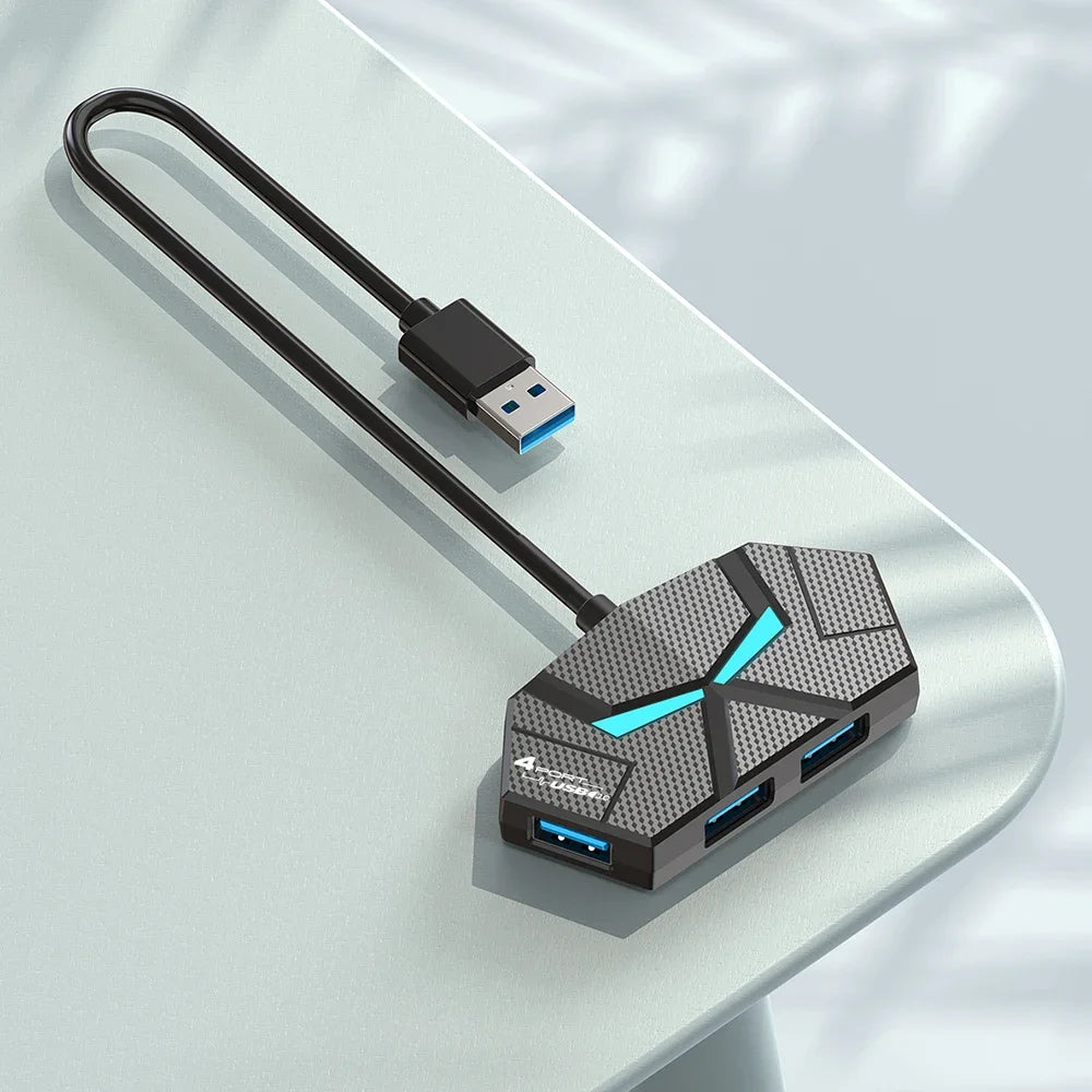 0.6M 4-in-1 Black Color 7-Port USB 3.0 Hub Type-C Dock – 5Gbps High-Speed Data