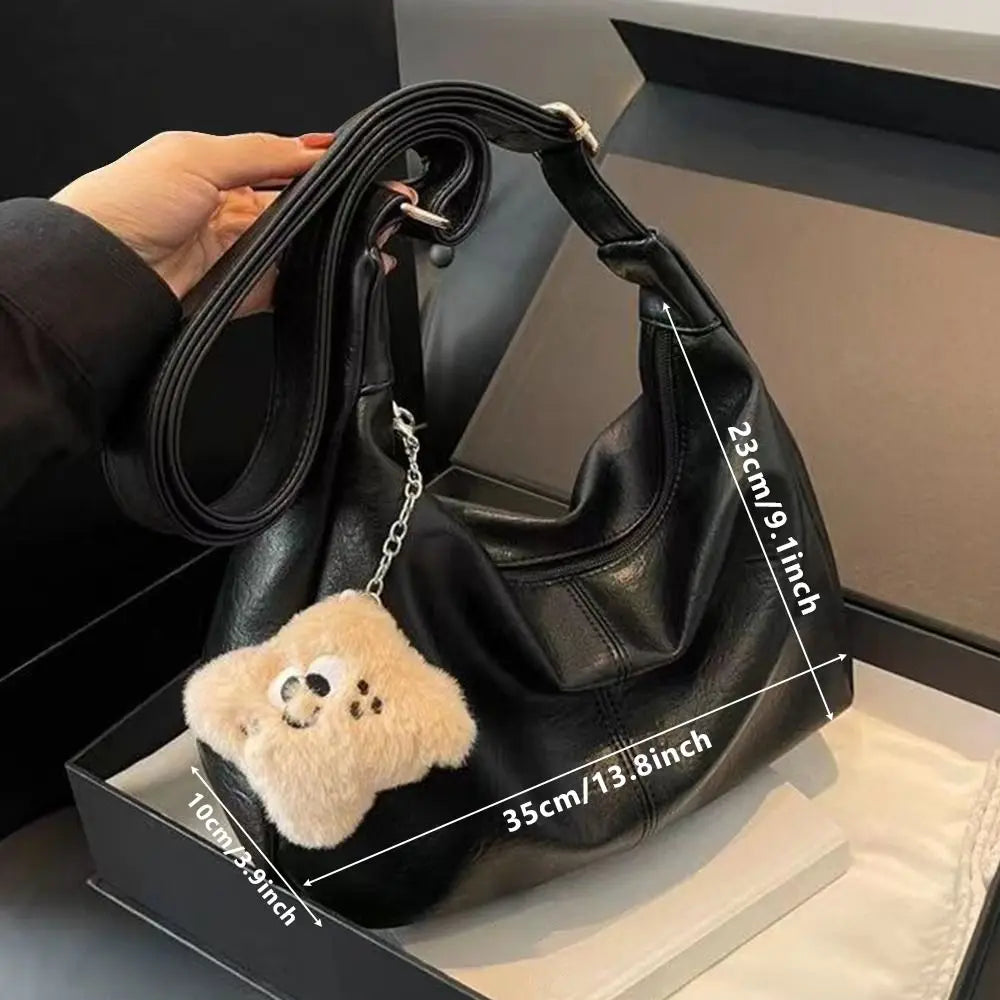 Trendy Slouchy Shoulder Bag for Women PU Leather Large Capacity Underarm Bag Retro Ladies Hobo Tote Bag