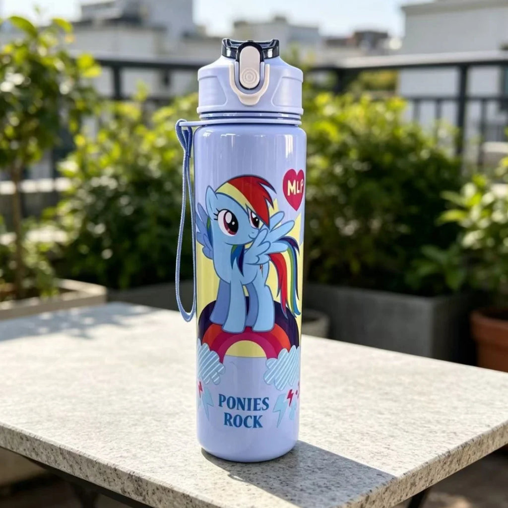 New Plastic Water Bottle with Cute Pony Cartoon Prints,High-Grade Material,Durable & Reusable, Leakproof,Sports,Lightweight Gift