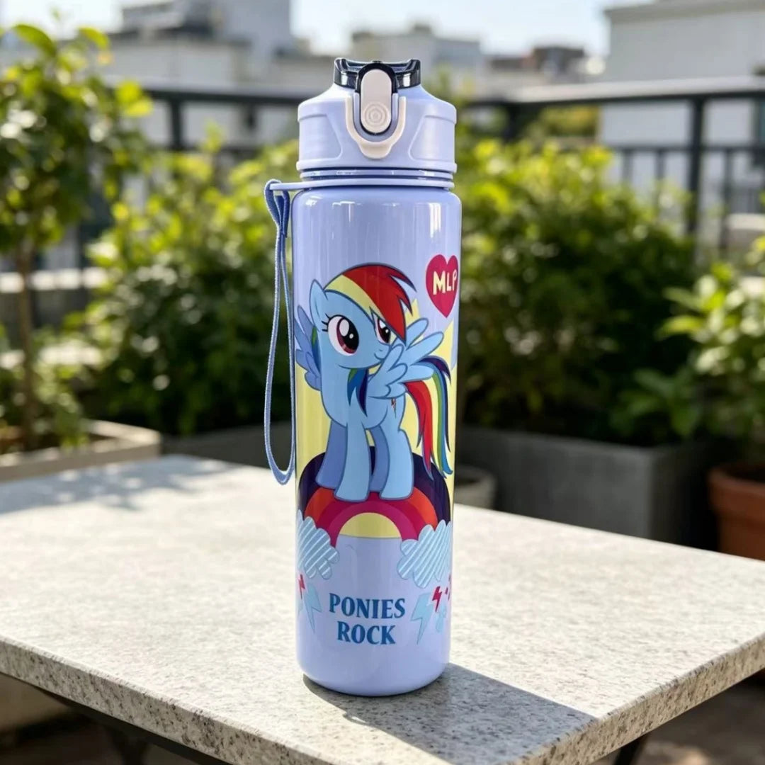 New Plastic Water Bottle with Cute Pony Cartoon Prints,High-Grade Material,Durable & Reusable, Leakproof,Sports,Lightweight Gift