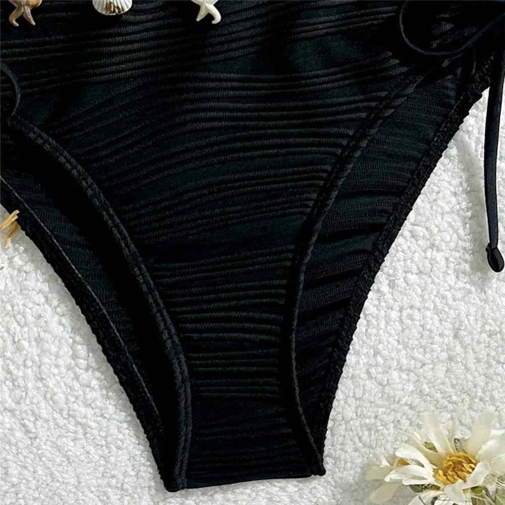Shell Starfish Edge Bandeau Bikinis Sets Yellow Texture Solid Swimwears Sexy Swimsuit Women 2026 Lace-up Bathing Suit Bikini