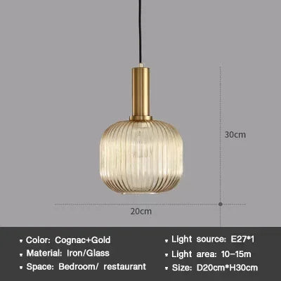 Striped Nordic Vintage Colorful Glass Chandelier For Dining Room Kitchen Island Pendant Light Bedroom Bedside Hanging Lamp