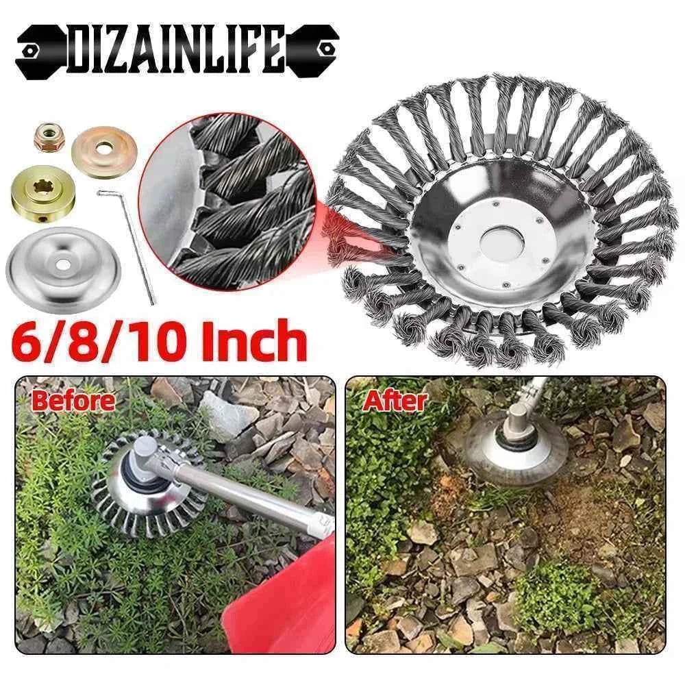 10 Inch Steel Wire Wheel Brush Universal Garden Grass Trimmer Head Removal Rust Weed Brush Cutter Head Lawn Mower Brush Cutter