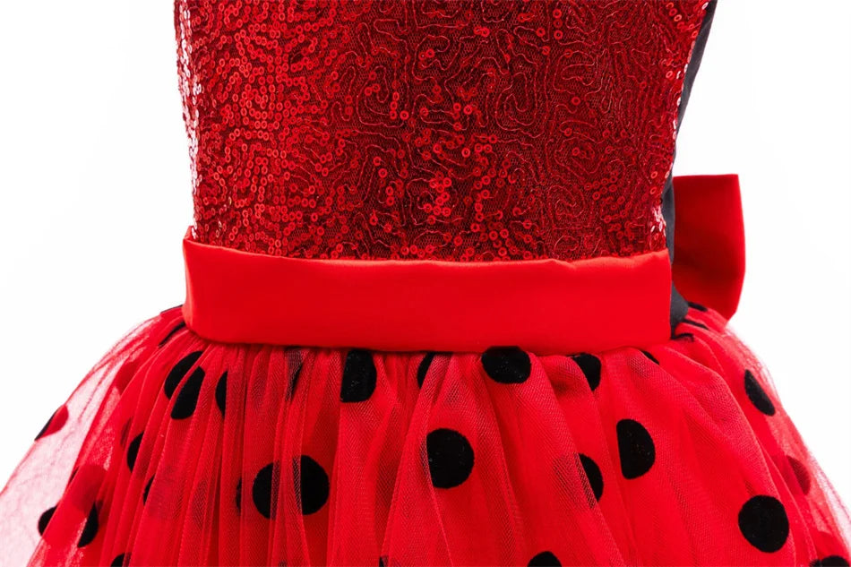 Children Ladybug Cosplay Costume Kid Marinette Halloween Outfit Christmas Fancy Party For Girl Red Dot Dress Suits Birthday Gift