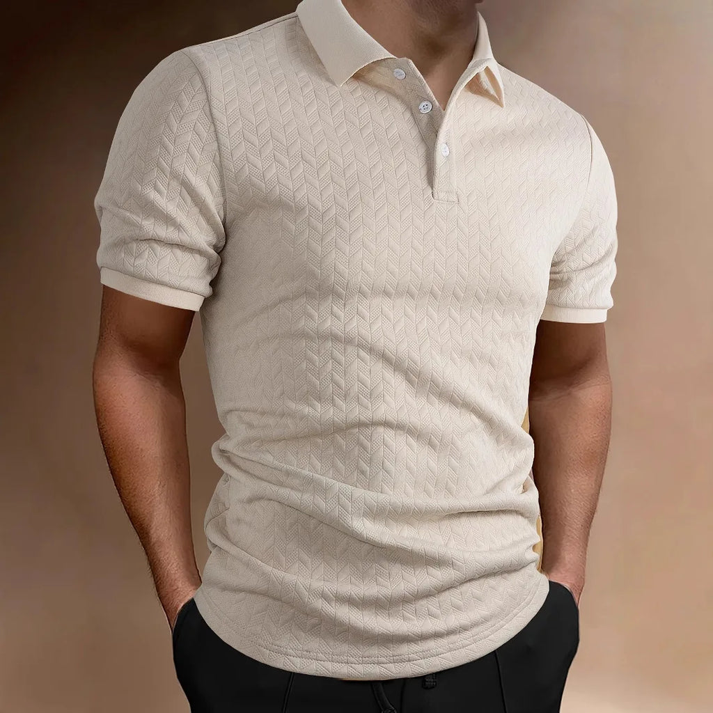 Summer New Men's Jacquard Polo Shirt Heavyweight T-shirt Solid Color Turn-down Collar Fashion Casual Short Sleeve Tops