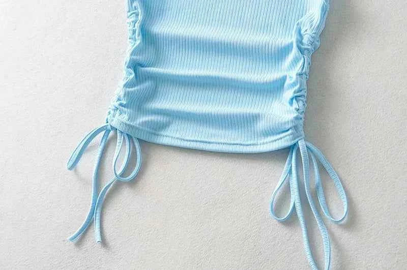 2025 Summer NEW Arrival Women Solid Color Sexy Causal Crop Top With String Both Side Club For Fashion Ladies
