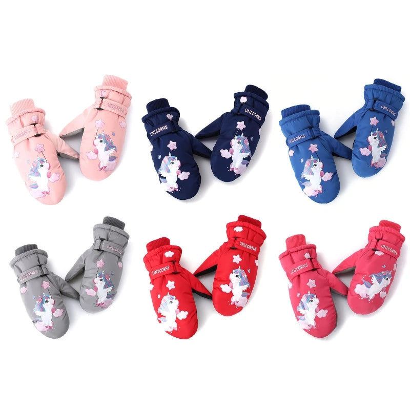 Kids Ski Gloves Waterproof Children Outdoor Gloves Cartoon  Print Cycling Gloves Anti-slip Mittens for Girls Boys Dropshipping