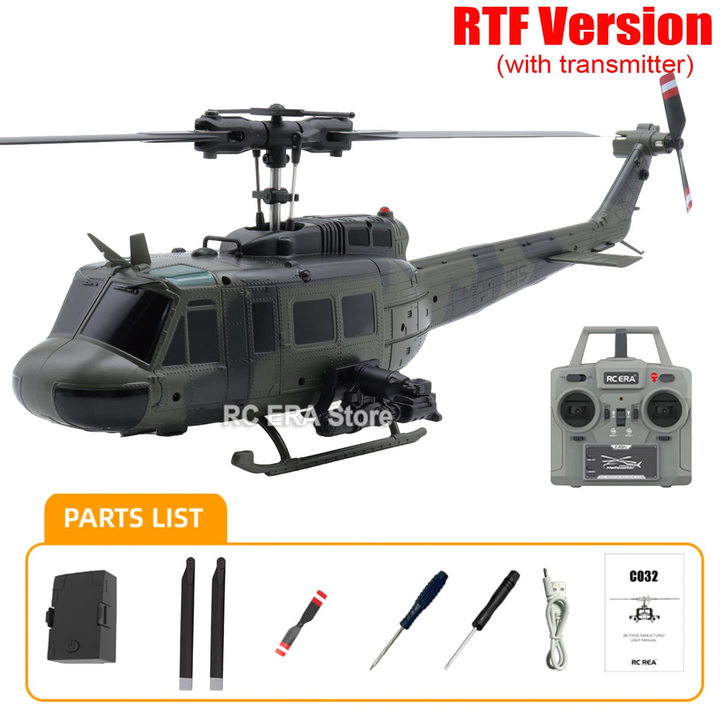 RC ERA C032 UH1 Huey Weathered Marine 6ch RC Helicopter with Optical Flow TOF Auto Stabilized Remote Control Hobby Toys for Boy