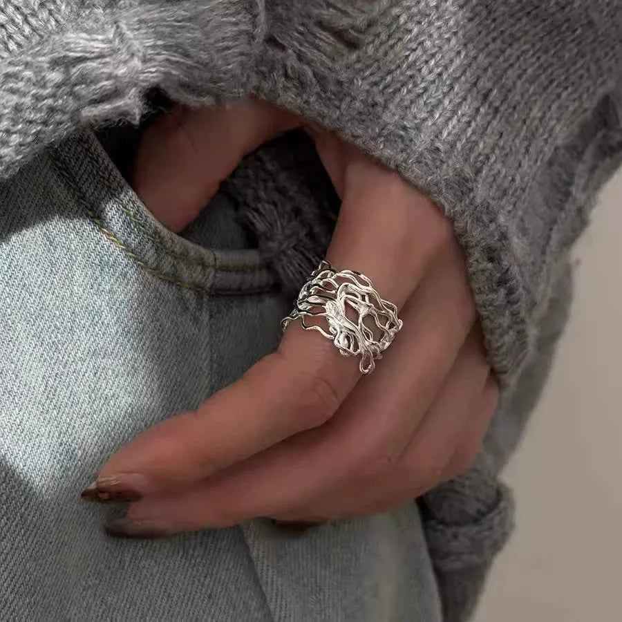 VENTFILLE 925 Sterling Silver Irregular Ring for Women Geometry Versatile Minimalism  Accessories Jewelry Gift Dropshipping