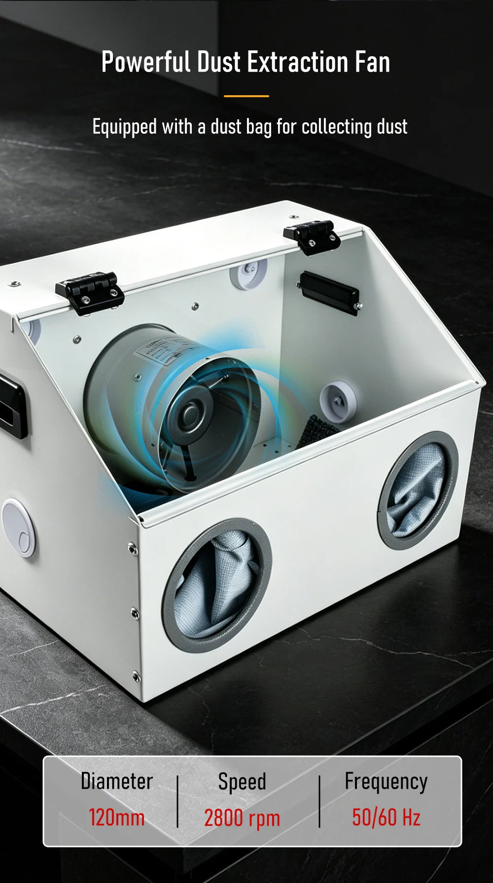 220V Grinding Dust Box Metal Structure Dust Box Ventilation Fan Dust Extraction Box for Craft Work Sanding Polishing