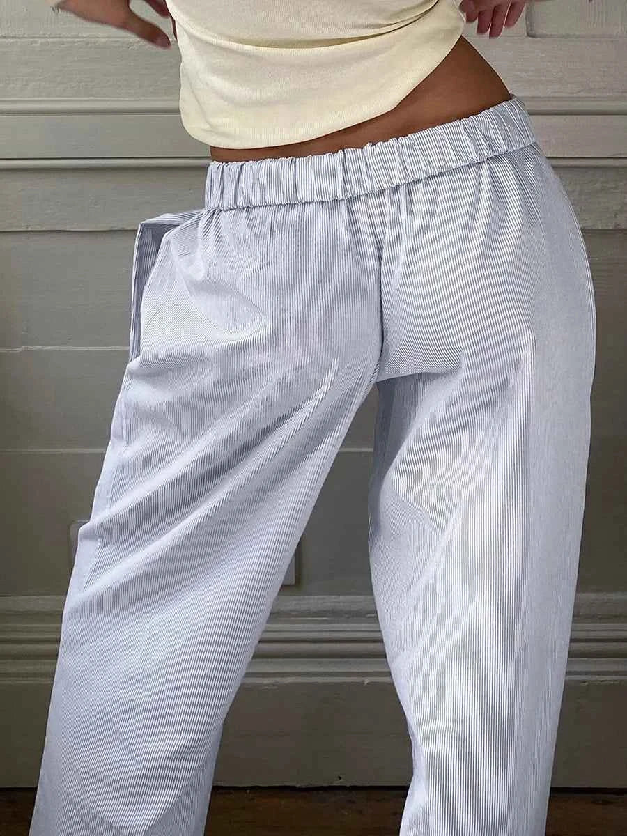 Gaono Casual Striped Drawstring Wide Leg Pants Chic Women Fashion Streetwear Vintage Sweatpants Lounge Outfits Female Trousers