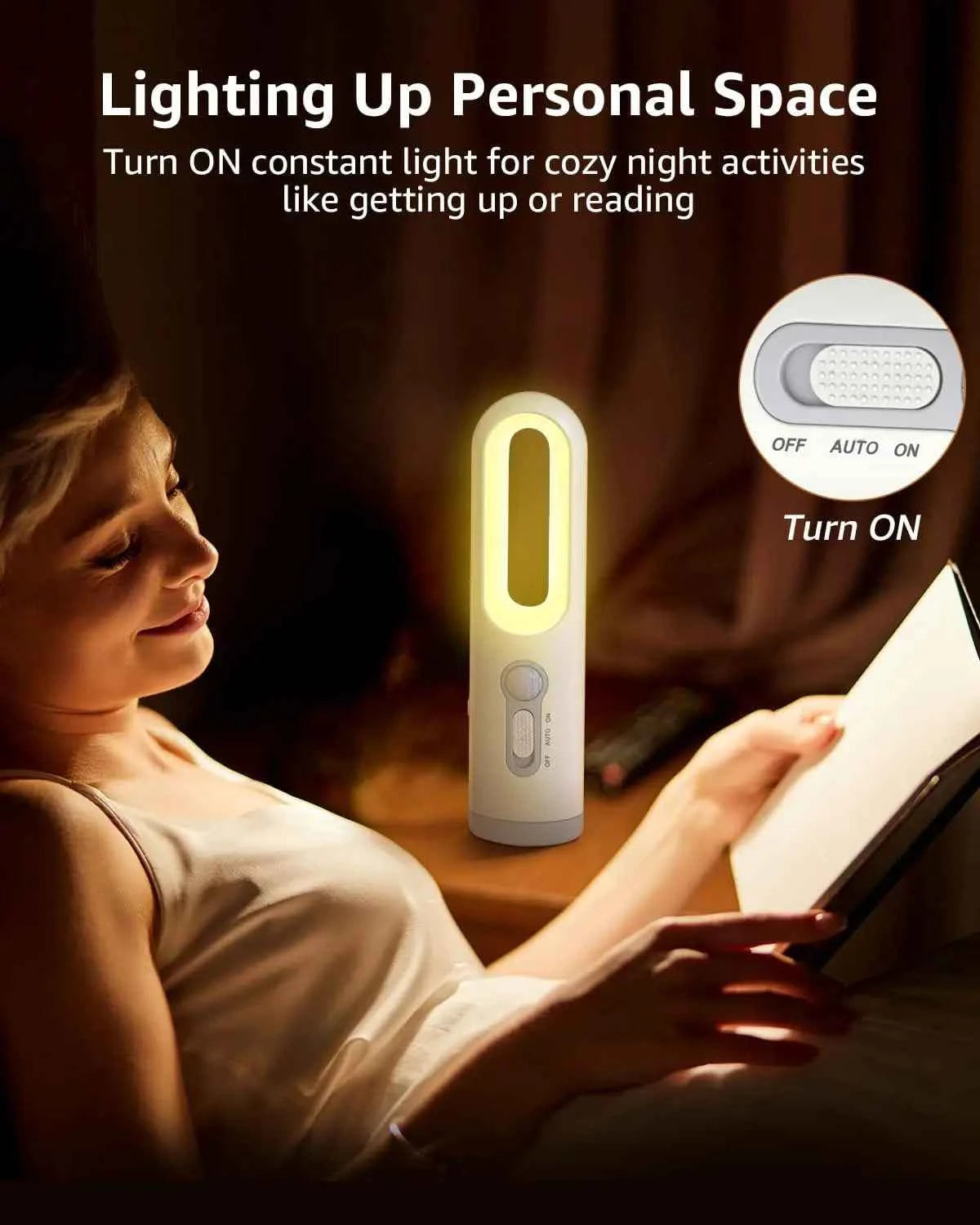 Motion Sensor Night Light Bedroom Bathroom Portable 2 in 1 Flashlight Reading Camping Lighting Baby Feeding Eye Care Bedside Lam