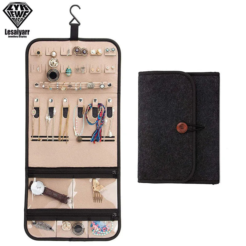Travel Jewelry Organizer Roll Foldable Jewelry Case for Journey-Rings Necklaces Jewellery Storage Bag Earrings Storage Box