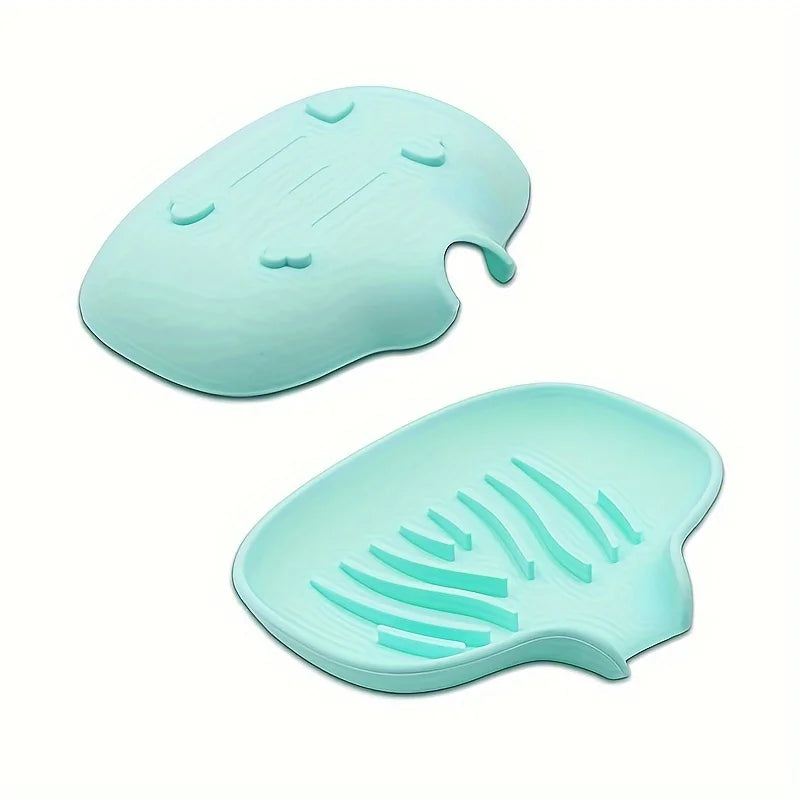 Green Color Silicone Soap Dish for Bathroom Sink with Drainage Design