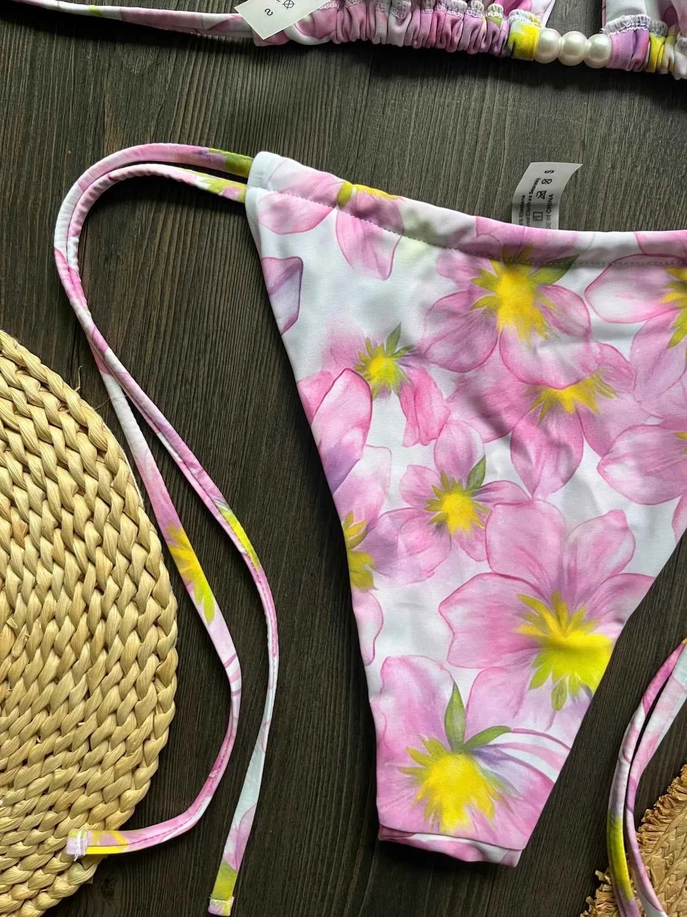 Micro Bikini 2026 Swimwear Women Swimsuit Sexy luxury Brazilian Bikini Set Halter Print Biquini Push Up Pearl Beachwear Female