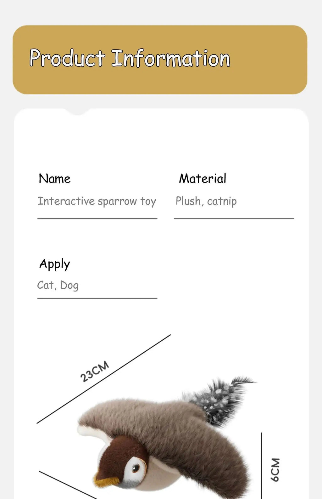 Flying Bird Cat Toy Interactive Cat Toys Rechargeable Chirping Flapping Bird(no Flying) Can Add Catnip Touch Activated Plush Toy