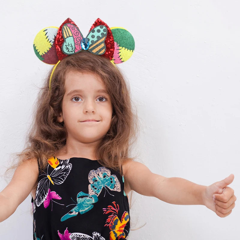 2025 New Style Mickey Minnie Ear Headband Sequin Bows Girl Adult Kids Halloween Party Cosplay Hair Accessories Princess Hairband