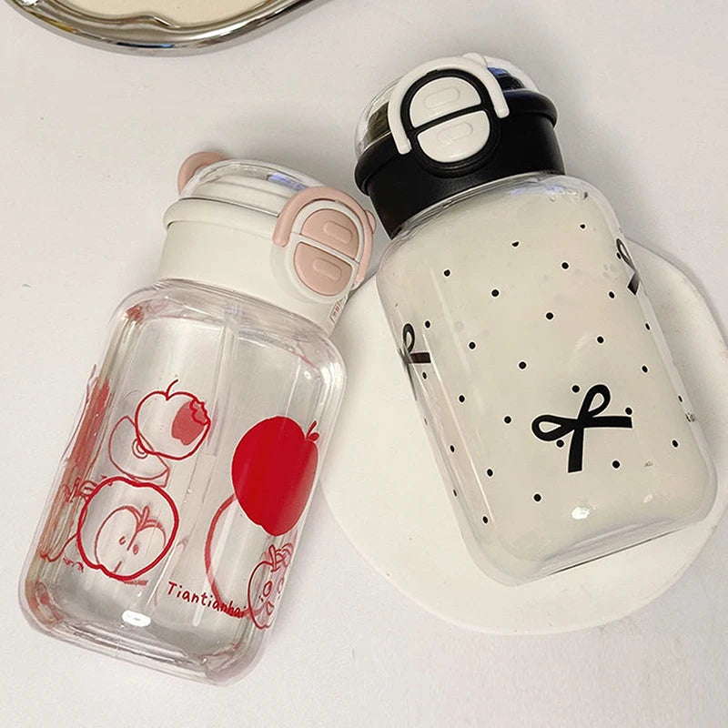 Cute Water Bottle With Straw Portable Plastic Pop-Up Cover Water Cup For Kid Kawaii Bottle Water Leak-Proof Cute Drinking Bottle