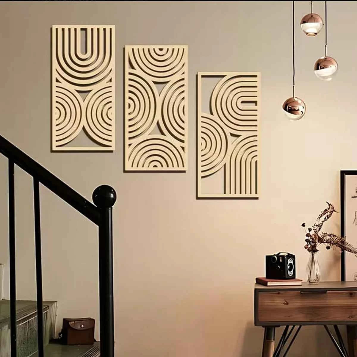 3pcs Wall Art Deco Wooden Murals, Abstract Hollow Arch, Bohemian Kitchen, Bathroom, Living Room Decor
