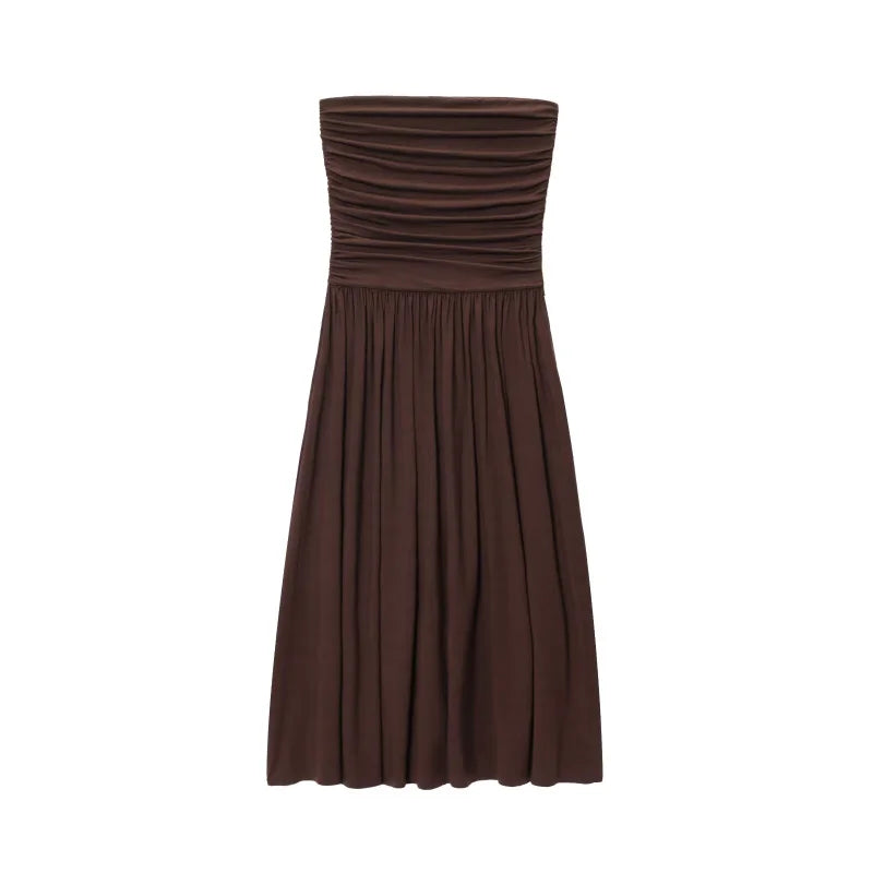 ETJ 2025  women's new dress elegant sexy off-shoulder fashion pleats details slimming strapless dress