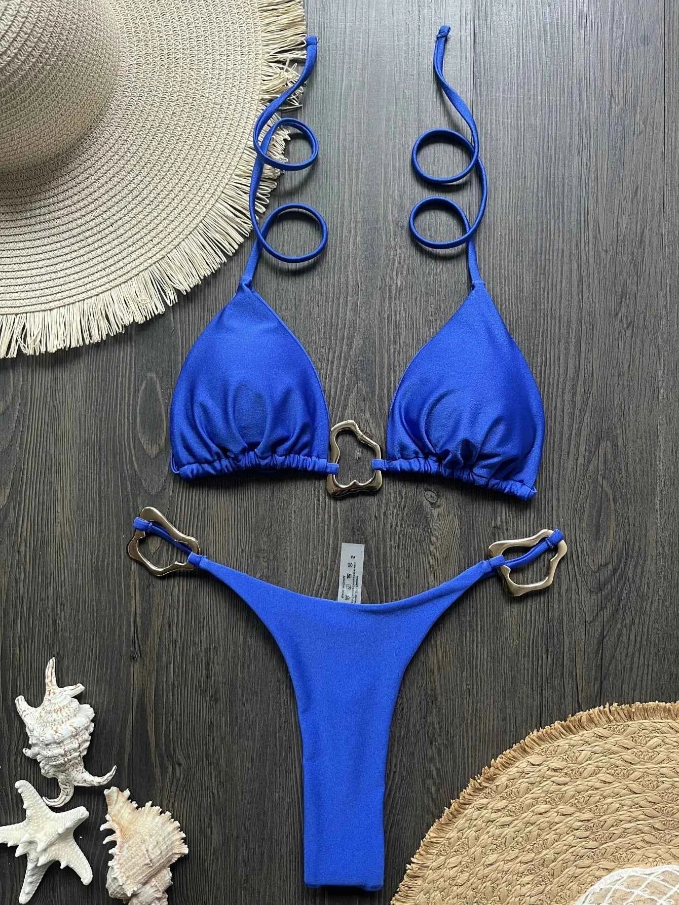 New Sexy Bikini Solid Color Lace-up Split Two-piece Swimsuit for Women