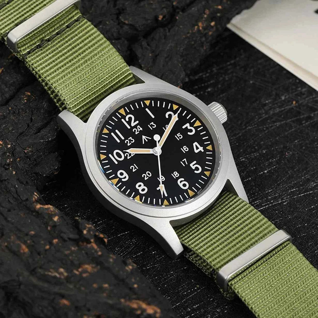 Militado ML05 38mm Military Watch Miyota 2035 Movement Domed Sapphire Crystal C3 Green Luminous 10Bar Waterproof Vintage Watches
