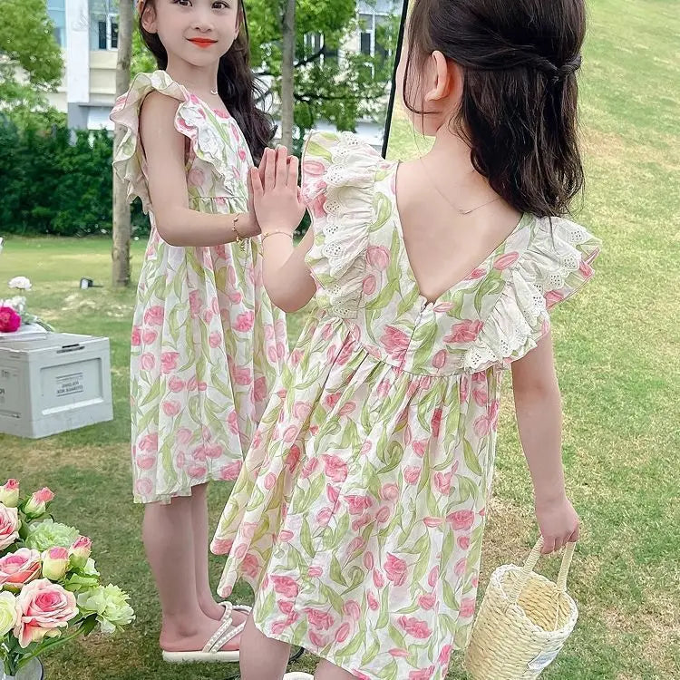 Girls Dress Summer Clothes Hanfu Fashion Children's Vintage Net Yarn Dress Kids Girls Dresses for School Wedding of 12 Years Old