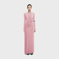 QMQA Fashion Women's Asymmetric Pleated Elegant Dress Solid Color Long Sleeve High Waist Slimming Party Dresses 2025 New QM519