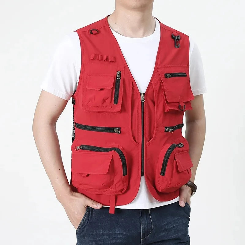 14 Pockets Summer New Men US Tactical Hiking Fishing Vest Mens Photographer Waistcoat Mesh Cargo Sleeveless Jacket Tool Vest 7XL