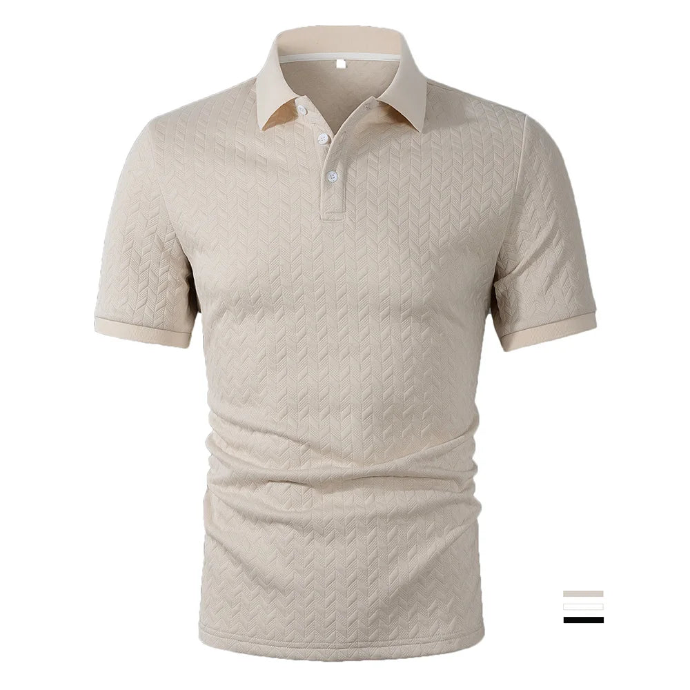 Summer New Men's Jacquard Polo Shirt Heavyweight T-shirt Solid Color Turn-down Collar Fashion Casual Short Sleeve Tops