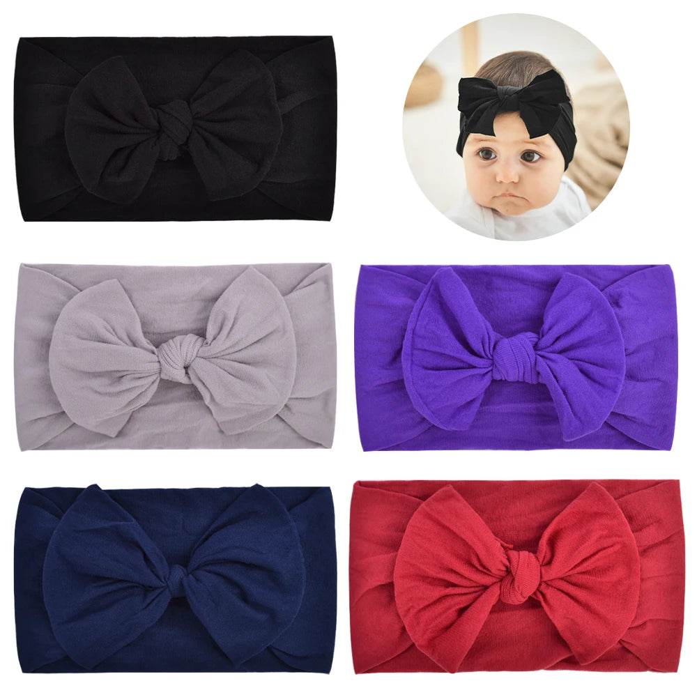 5Pcs Cute Bows Baby Headband Soft Elastic Baby Girl Hair Bands For Newborn Infant Turban Headwear Baby Hair Accessories
