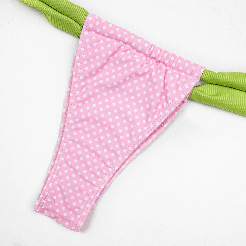 Bikinis Women Swimsuit Vintage Contrast Print Patchwork Design Sense Push Up Bikini Set Bathing Suit Swimming Beachwear 2 Piece