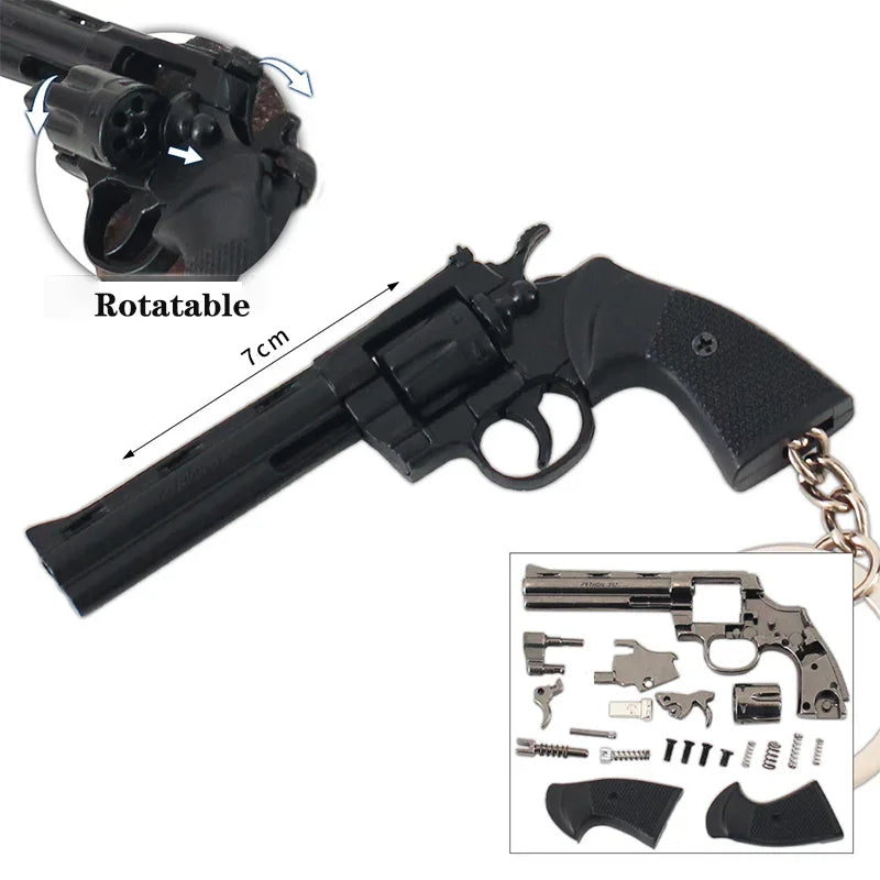 7cm Detachable Colt 357 Revolver Metal Gun Keychain Model Military-themed Keyrings Car Keychain Fashionable Men Accessories
