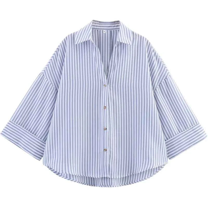HXAO Women's Shirt Oversized Blouse Summer Shirt & Blouse Yellow Pink White Striped Shirt Elegant Large Size Long Sleeve Shirts