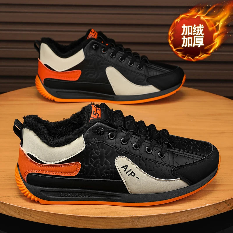 Winter Men's Shoes Casual Running Shoes Trendy Versatile Anti-Slip Sports Cotton Shoes with Plush for Warmth Wear-resistant