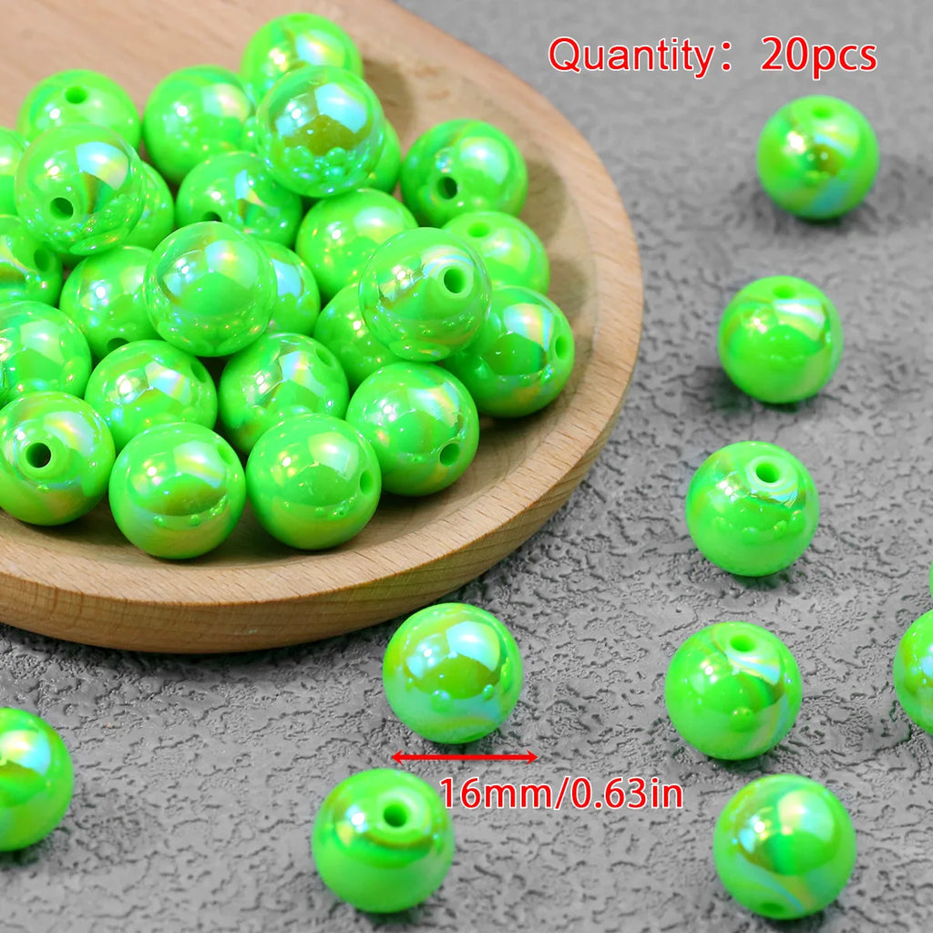 Pen Beaded Acrylic Round Loose Beads AB Color 16mm 20Pcs for Jewelry Making Handmade Craft Supplies Bracelet Necklace Earring