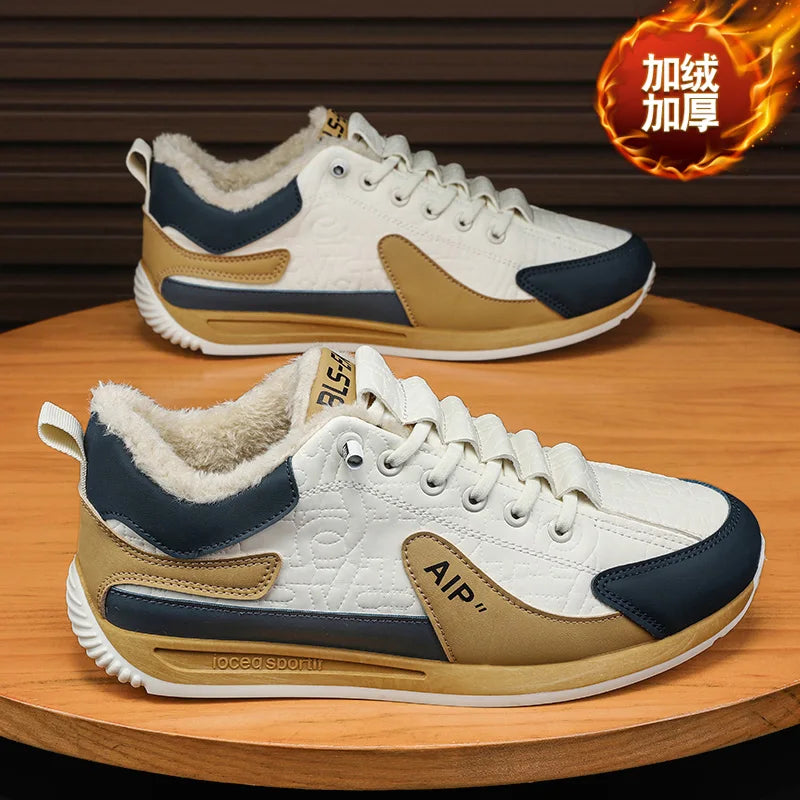 Winter Men's Shoes Casual Running Shoes Trendy Versatile Anti-Slip Sports Cotton Shoes with Plush for Warmth Wear-resistant