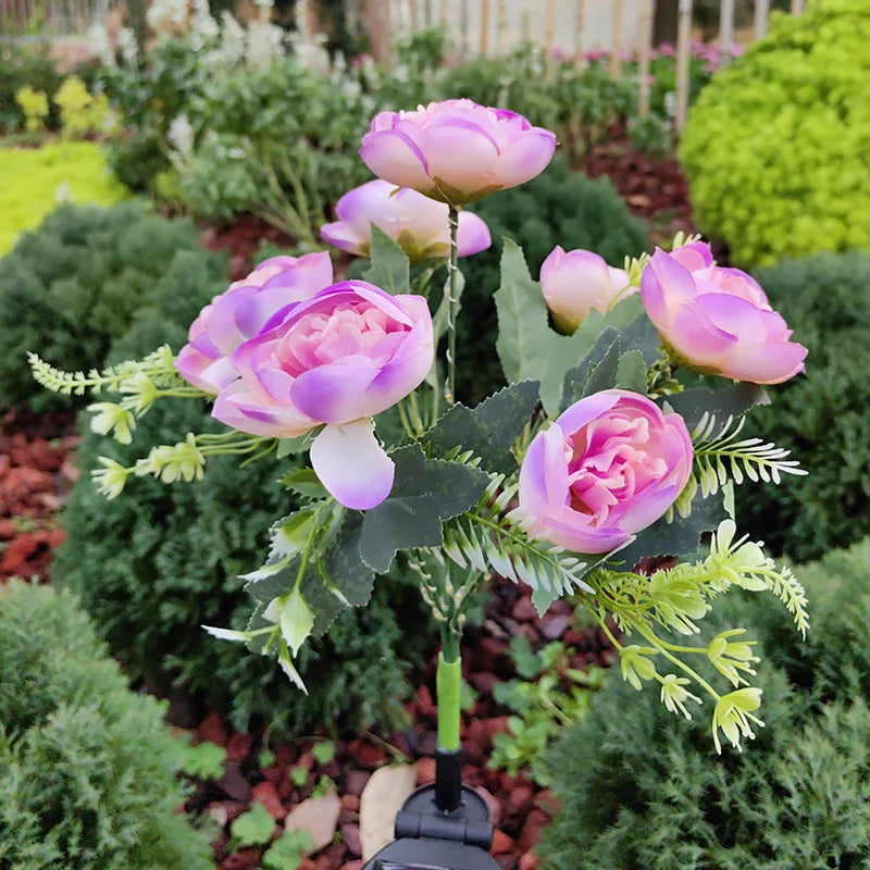 Solar Lights Outdoor, Solar Garden Lights, 7Head Camellia Flower Solar Light for Yard Lawn Garden Atmosphere Lighting Decoration