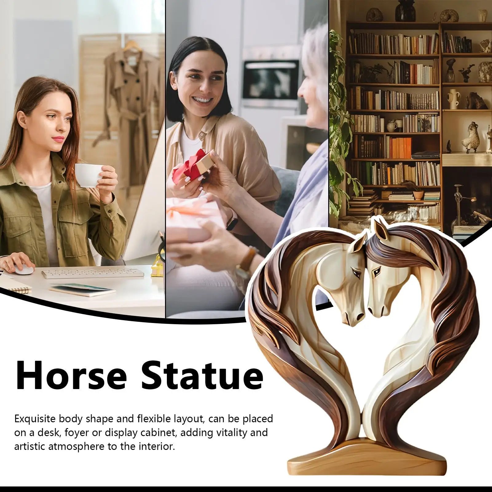 Horse Statues Home Decor 2D Wood Horse Room Decor Snuggle Pose Animal Sculpture for Workplace Exhibition Hall Shelf Living Room