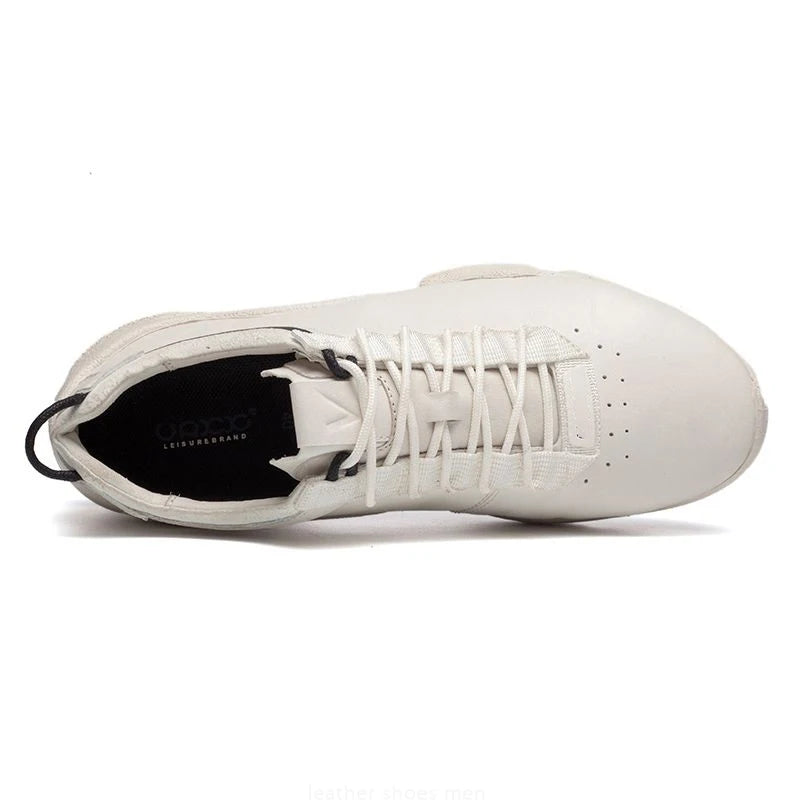Natural Genuine Leather Shoes Men Athletic City Walk Casual Luxury Brand Cowhide Sneaker Stylish Business Office Training White