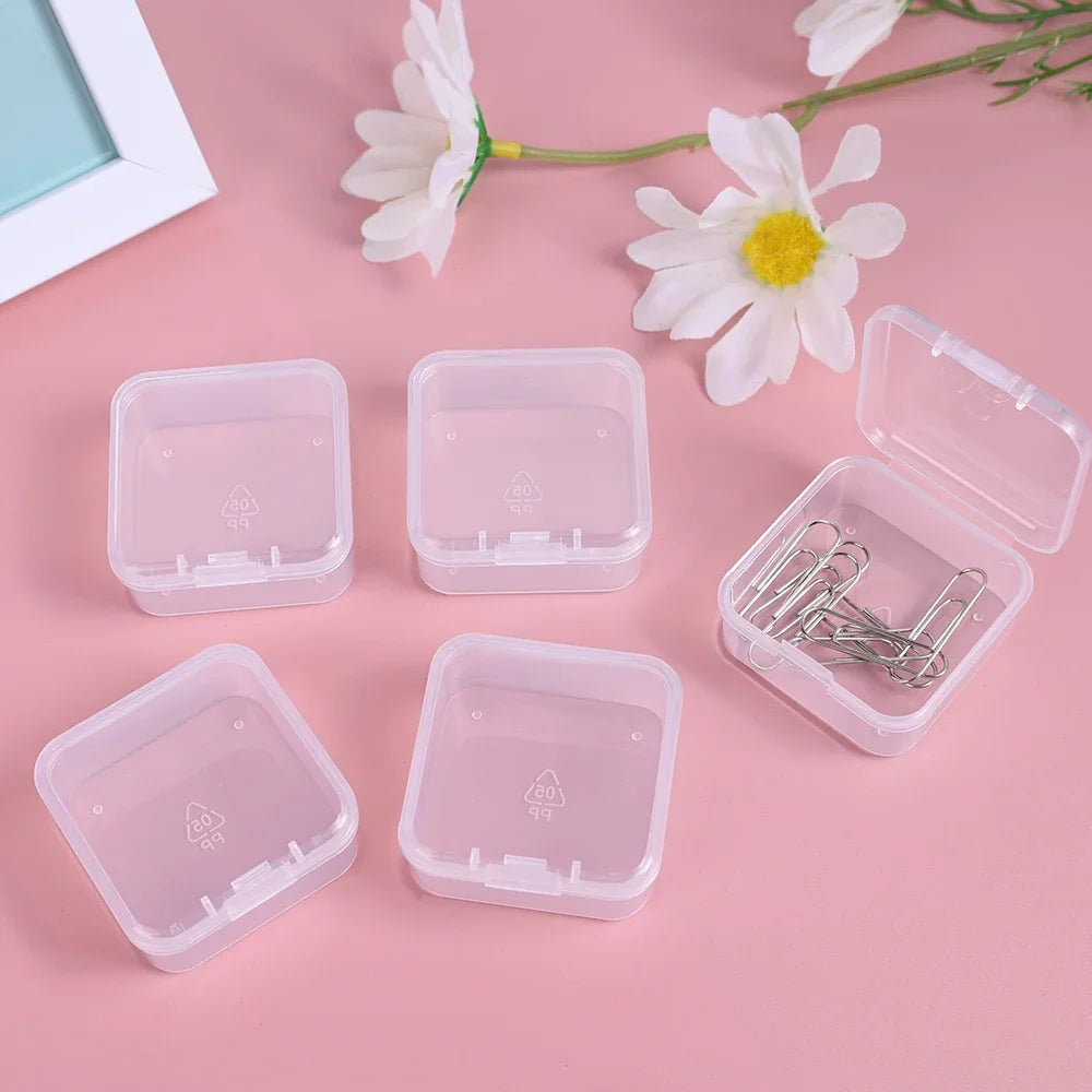 6PCS Mini Storage Box Transparent Square Plastic Box Earrings Jewelry Packaging Storage Small Square Box Jewelry Organizer