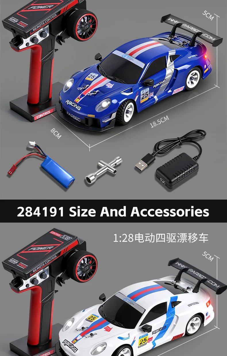 WLtoys 1/28 RC Drifting Car 284191 284019-A Upgraded Gyro 4WD High Speed Radio Control Model 2.4G Drift Racing Vehicle Mini Gift