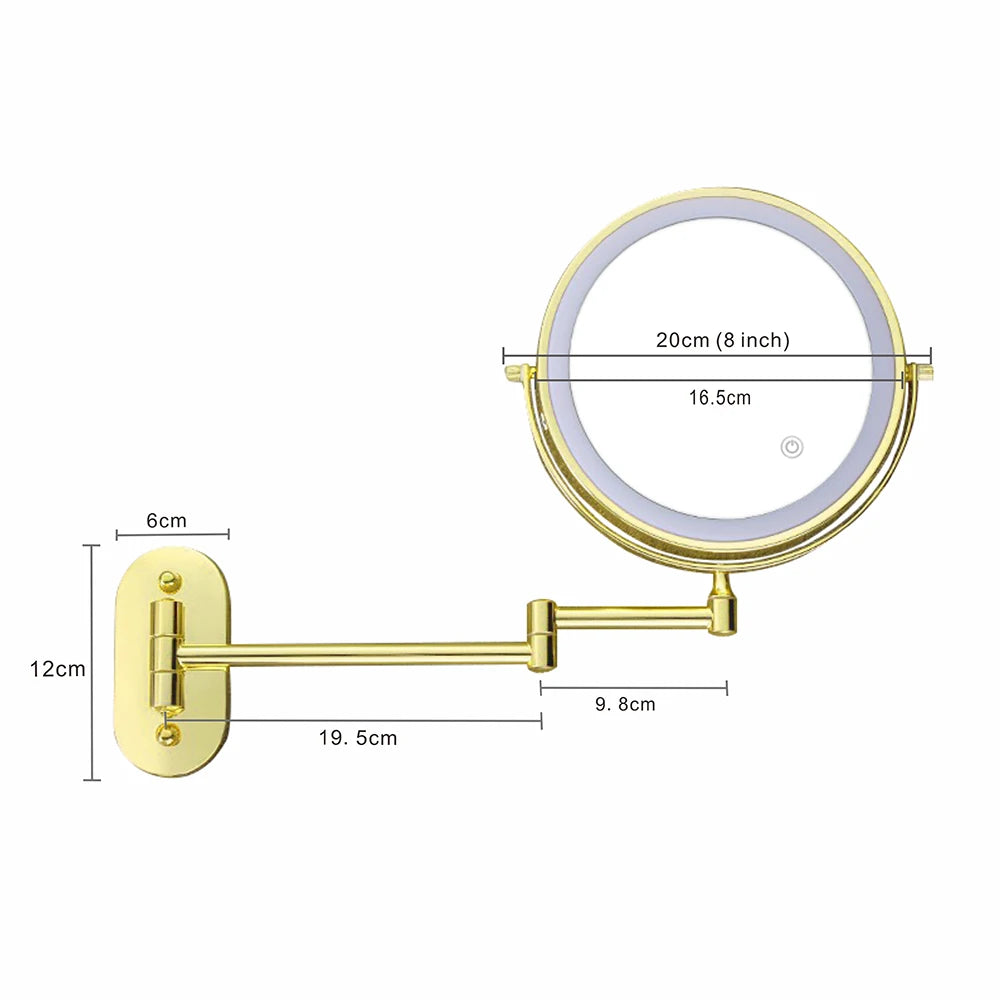 8 Inch Makeup Mirror Gold 3x/5x/7x/10x Magnifying Double Side USB Charging Bathroom 3 Color Light Cosmetic Mirrors