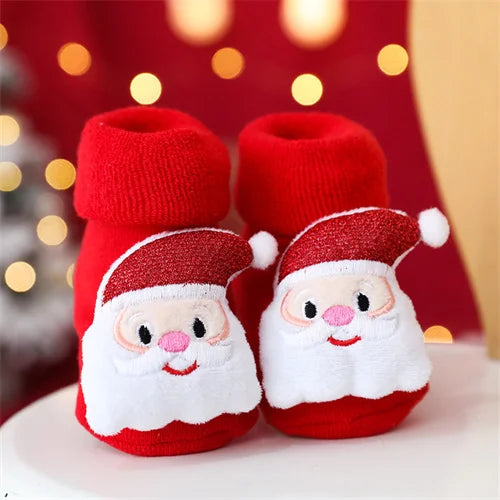 0-3Y Kids Christmas Anti-slip Long Socks For Girls Boys Winter Newborn Cotton Stocking Terry Thick Warm New Children Floor Sock