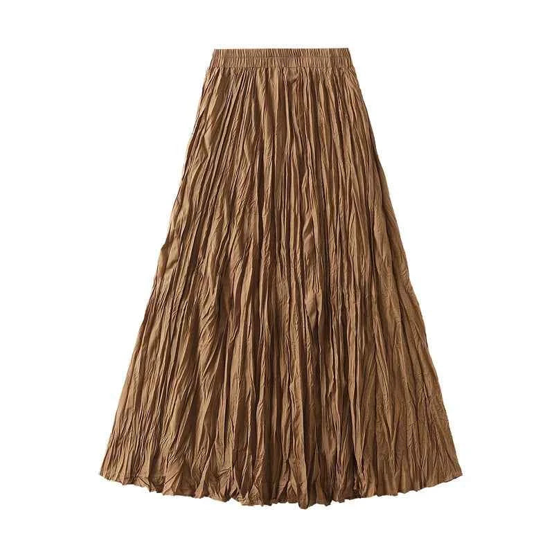 Light Luxury Irregular Slimming Pleated  A-line Skirt for Women High Waist Solid Color Loose Fashion Skirts Casual  Spring New