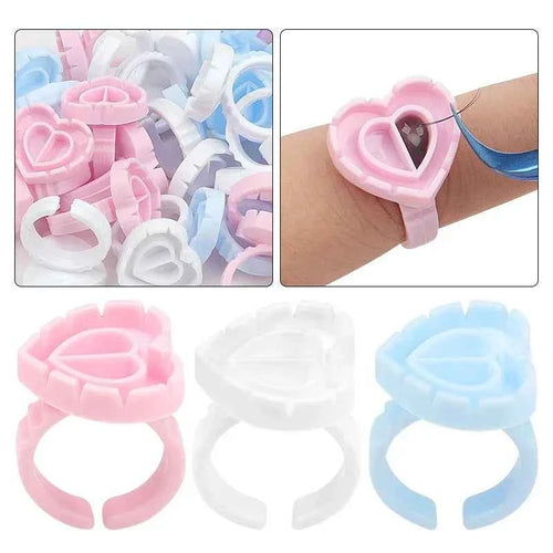 100 PCS Disposable Heart-shaped Plastic Glue Ring Cup Eyelash Extension Tattoo Pigment Holder Pallet Lash Makeup Supplies Tools