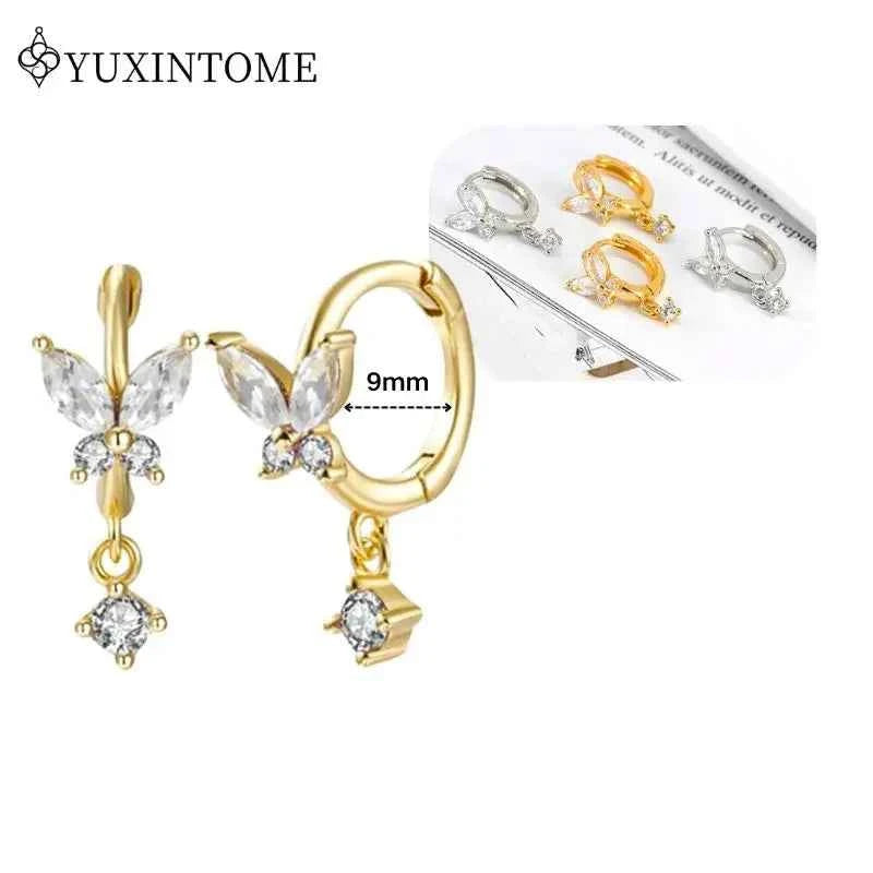 Women's 925 Sterling Silver Ear Needle Crystal Zircon Water Droplets Stud Hoop Gold Huggie Earrings Premium Luxury Party Jewelry