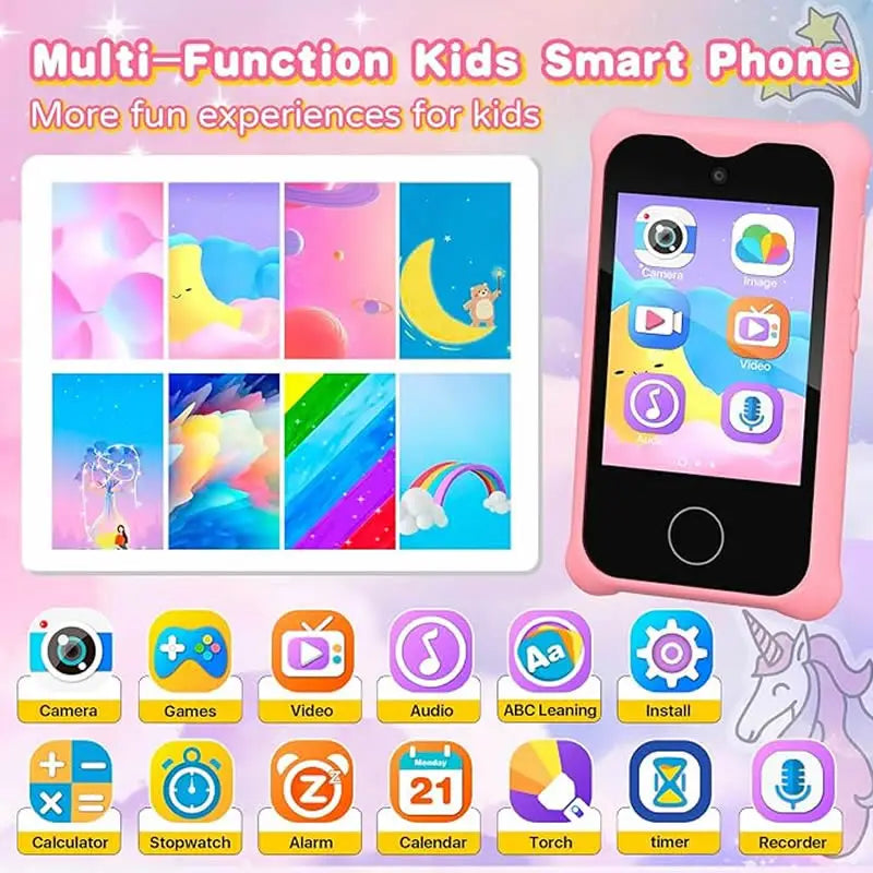 Digital Camera Kids Smart Phone MP3 Player Camera Toys Toys for Girls Touchscreen Unicorn Baby Mobile Educational Boys Age 3-8