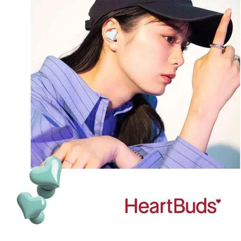 Heart Buds TWS Earbuds for Girls Pink Bluetooth 5.1 20H Playtime with Charging Case Lightweight Gift for Women Gaming Students