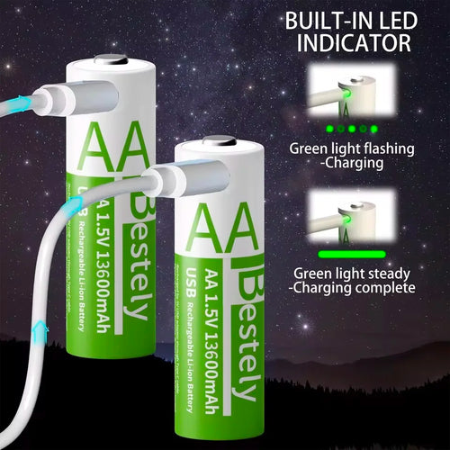 1.5V AA USB Rechargeable Lithium Battery 13600mAh